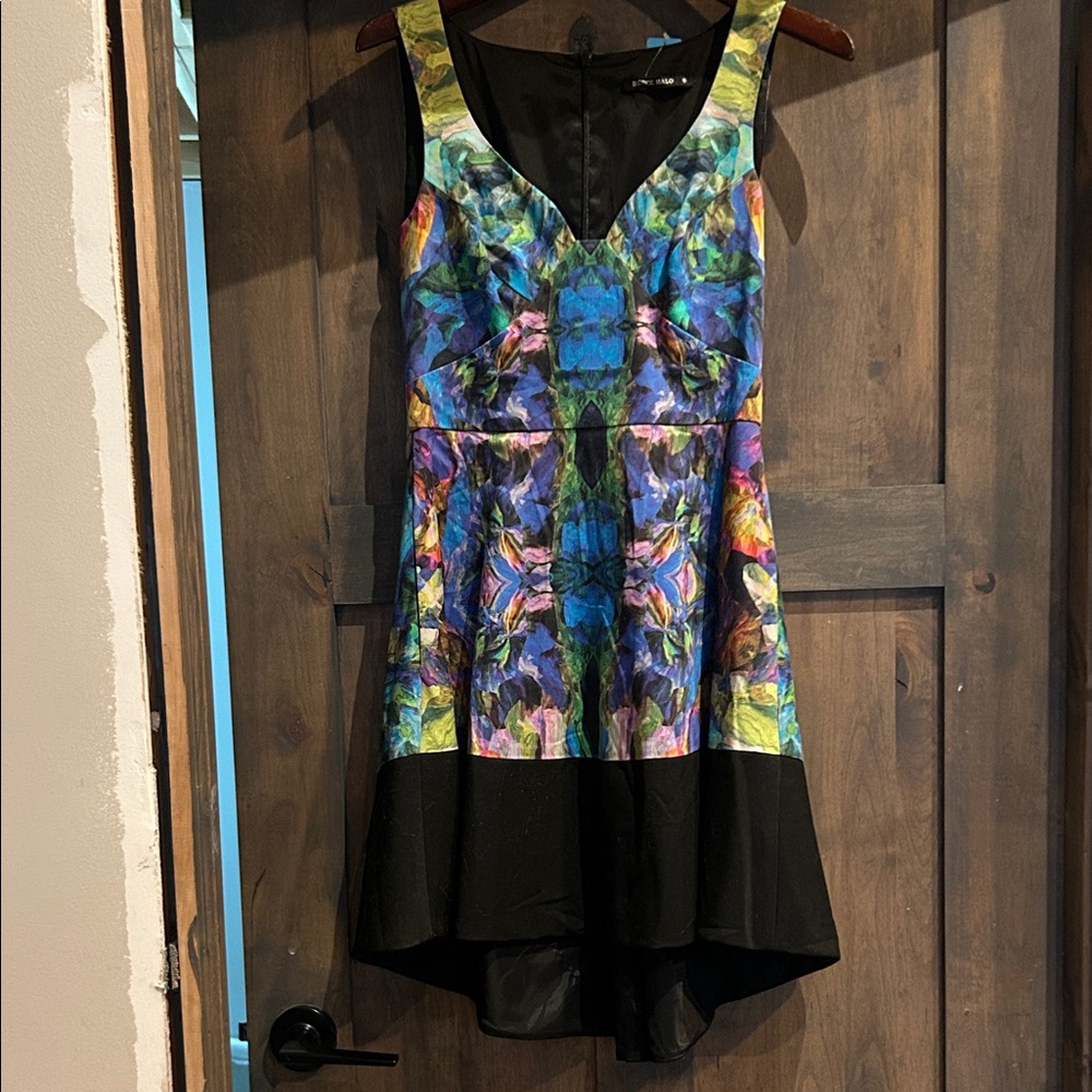 Rainbow Black Halo Abstract Floral Dress size 6